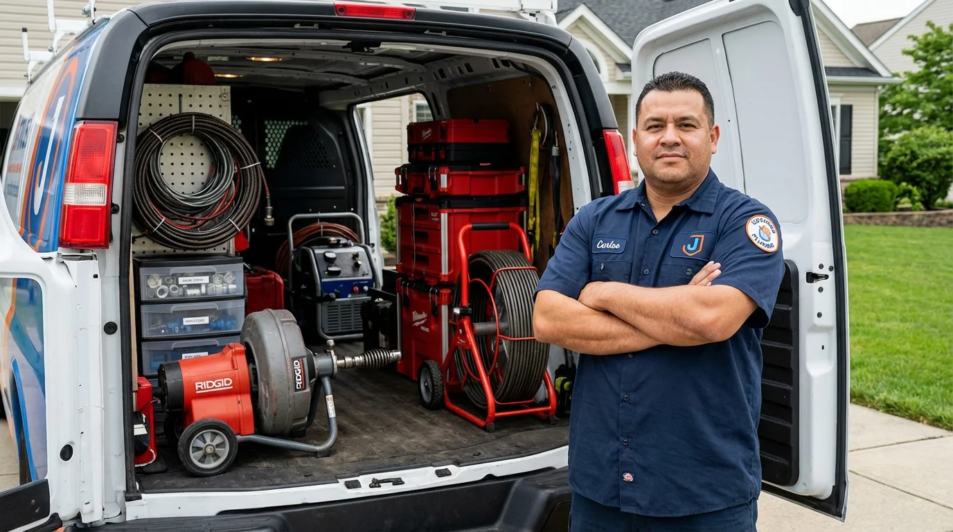 Professional drain cleaning equipment and Johns Plumbing LLC plumber in Allyn
