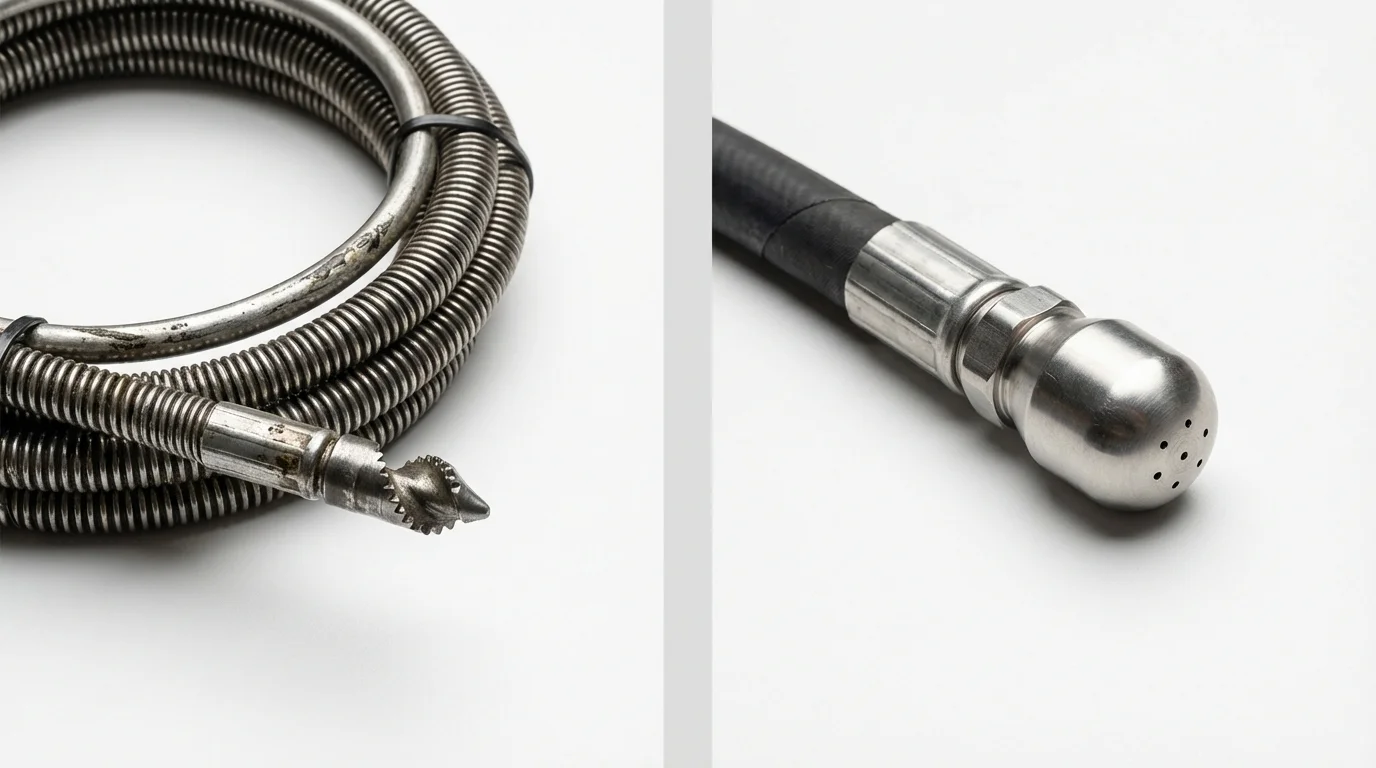 Drain snake cable and hydro jetting nozzle used for drain cleaning in Allyn, WA