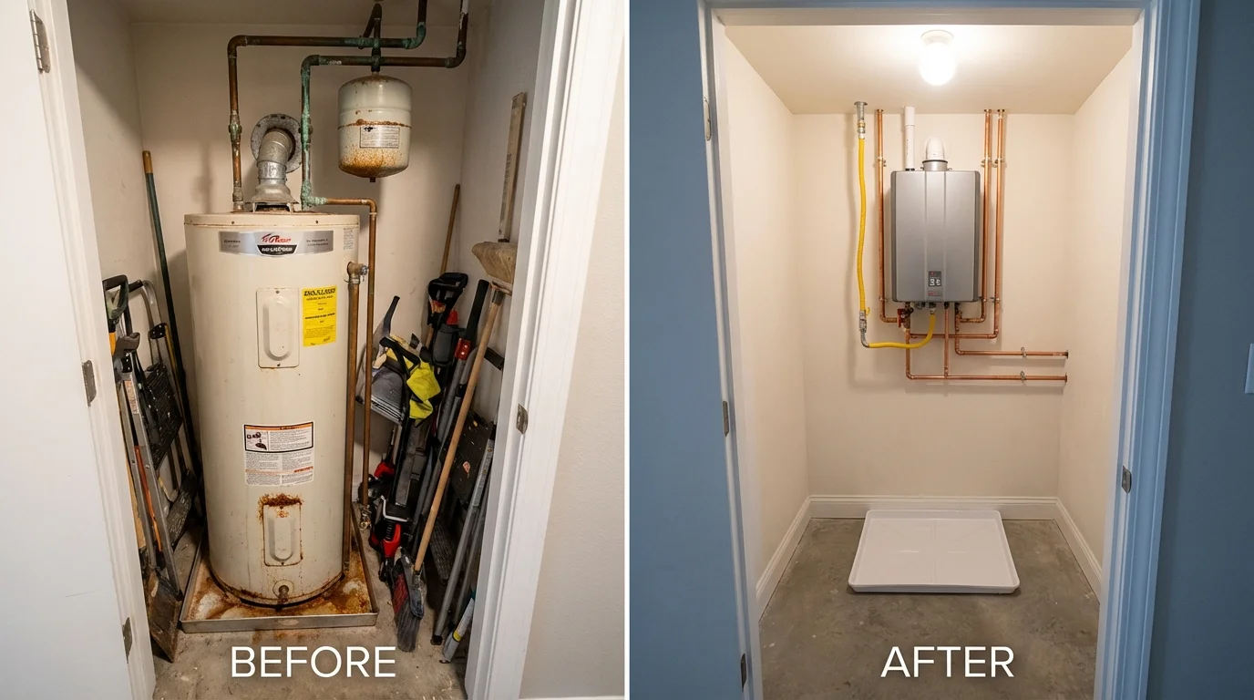 Tank water heater versus wall-mounted tankless unit comparison for Allyn, WA homeowners